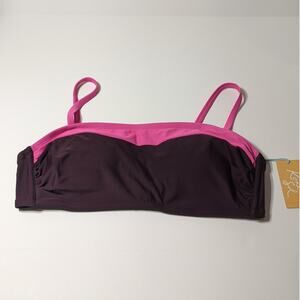 Kona Sol‎ Bandeau Bikini Top Women's Colorblock Pink Burgundy L 12-14 Removable